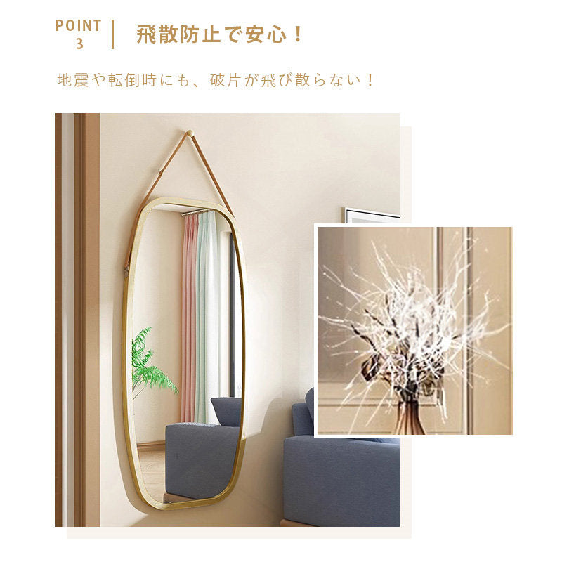 Casaconer | 完成品・鏡・ミラー・壁掛け・丸・ウォールミラー・軽量・おしゃれ・壁掛けミラー・洗面鏡・姿見・43cm・74cm・玄関・洗面台・トイレ・丸鏡・飛散防止・シンプル・丸型・丸形・かわいい・ナチュラル・木目調・韓国