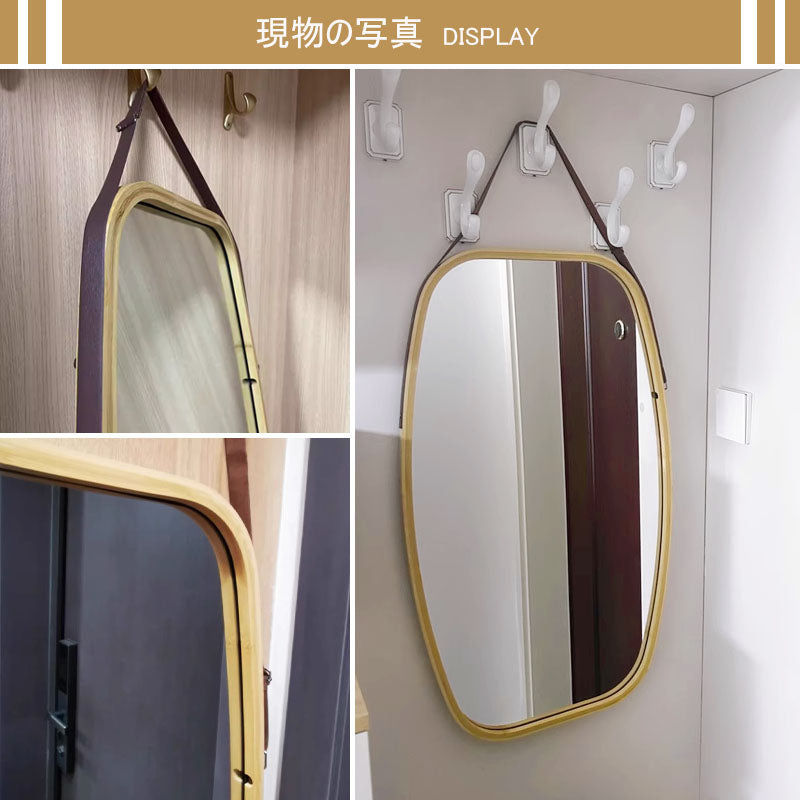 Casaconer | 完成品・鏡・ミラー・壁掛け・丸・ウォールミラー・軽量・おしゃれ・壁掛けミラー・洗面鏡・姿見・43cm・74cm・玄関・洗面台・トイレ・丸鏡・飛散防止・シンプル・丸型・丸形・かわいい・ナチュラル・木目調・韓国