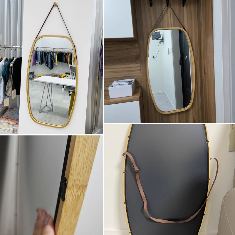 Casaconer | 完成品・鏡・ミラー・壁掛け・丸・ウォールミラー・軽量・おしゃれ・壁掛けミラー・洗面鏡・姿見・43cm・74cm・玄関・洗面台・トイレ・丸鏡・飛散防止・シンプル・丸型・丸形・かわいい・ナチュラル・木目調・韓国