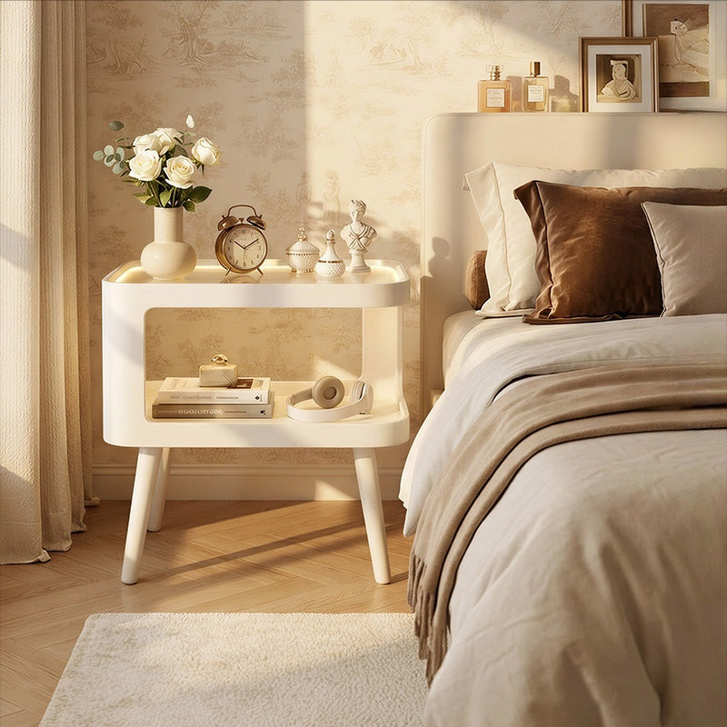 スチール製 ナイトテーブル 幅50cm ガラス天板 ベッドサイドテーブル 小型 サイドテーブル 置きラック 白 ホワイト White 黒 ブラック Black 省スペース 寝室用 高級感 かわいい