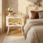 スチール製 ナイトテーブル 幅50cm ガラス天板 ベッドサイドテーブル 小型 サイドテーブル 置きラック 白 ホワイト White 黒 ブラック Black 省スペース 寝室用 高級感 かわいい