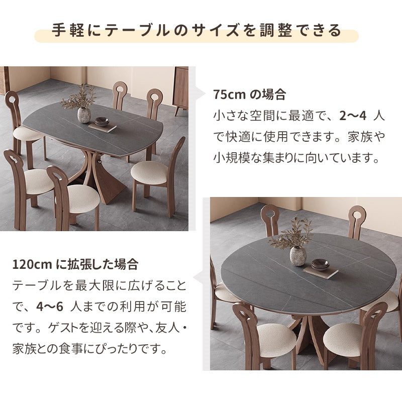 Casaconer | セラミックダイニングテーブル・折りたたみ・丸テーブル・2人・4人・6人・折り畳み・テーブルのみ・ダイニング・幅120・丸・円型・シンプル・4人掛け用・6人掛け用・木製・おしゃれ・食卓・北欧・大理石柄・丸型・テーブル単品・グレー