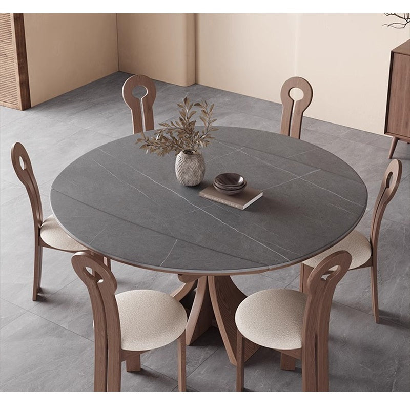 Casaconer | セラミックダイニングテーブル・折りたたみ・丸テーブル・2人・4人・6人・折り畳み・テーブルのみ・ダイニング・幅120・丸・円型・シンプル・4人掛け用・6人掛け用・木製・おしゃれ・食卓・北欧・大理石柄・丸型・テーブル単品・グレー