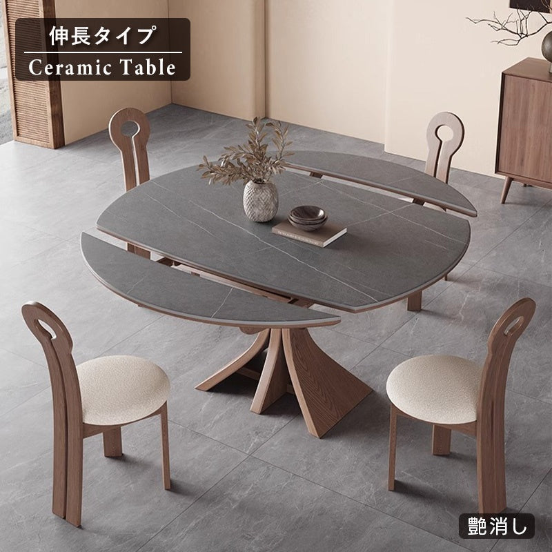 Casaconer | セラミックダイニングテーブル・折りたたみ・丸テーブル・2人・4人・6人・折り畳み・テーブルのみ・ダイニング・幅120・丸・円型・シンプル・4人掛け用・6人掛け用・木製・おしゃれ・食卓・北欧・大理石柄・丸型・テーブル単品・グレー