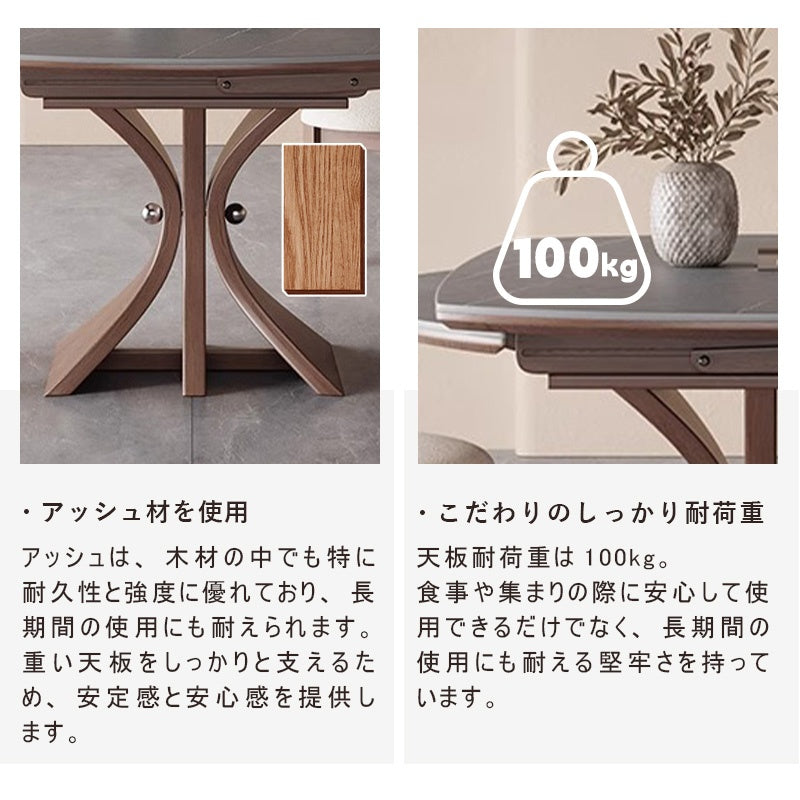 Casaconer | セラミックダイニングテーブル・折りたたみ・丸テーブル・2人・4人・6人・折り畳み・テーブルのみ・ダイニング・幅120・丸・円型・シンプル・4人掛け用・6人掛け用・木製・おしゃれ・食卓・北欧・大理石柄・丸型・テーブル単品・グレー