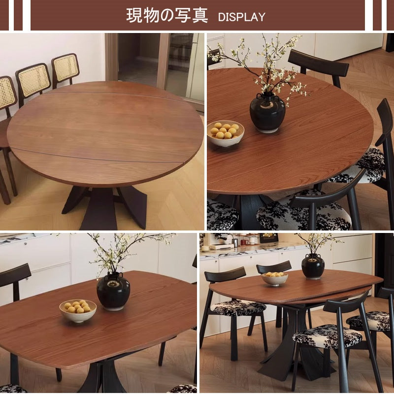 Casaconer | 無垢材ダイニングテーブル・折りたたみ・丸テーブル・2人・4人・6人・折り畳み・テーブルのみ・ダイニング・幅120・丸・円型・シンプル・4人掛け用・6人掛け用・木製・おしゃれ・食卓・天然木・北欧・丸型・テーブル単品・グレー