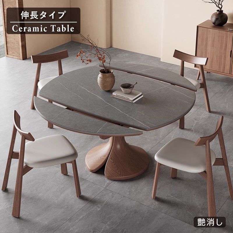 Casaconer | セラミックダイニングテーブル・折りたたみ・丸テーブル・2人・4人・6人・折り畳み・テーブルのみ・ダイニング・幅120・丸・円型・シンプル・4人掛け用・6人掛け用・木製・おしゃれ・食卓・北欧・大理石柄・丸型・テーブル単品・グレー