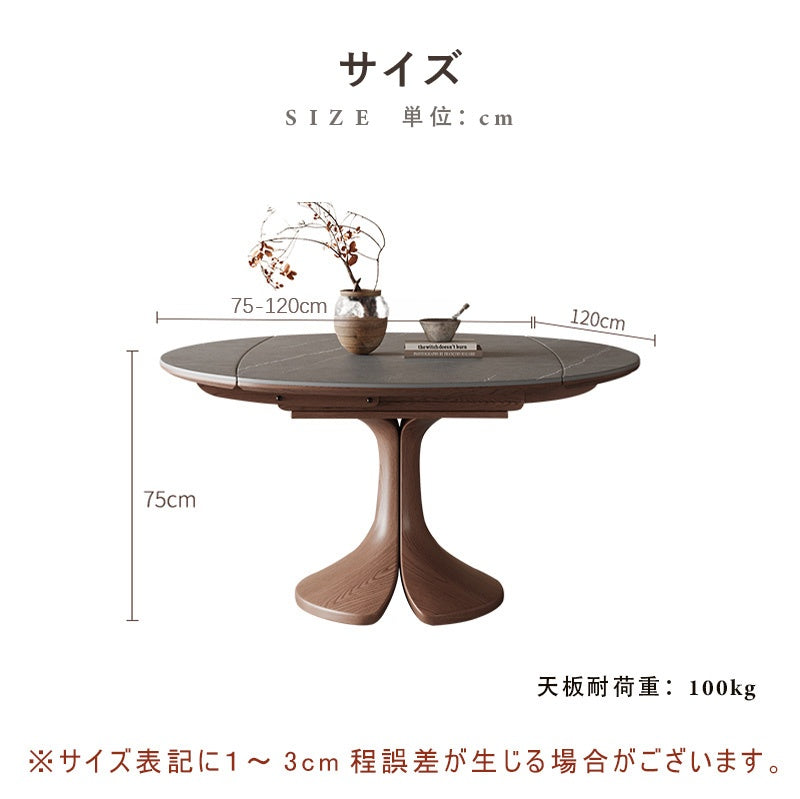 Casaconer | セラミックダイニングテーブル・折りたたみ・丸テーブル・2人・4人・6人・折り畳み・テーブルのみ・ダイニング・幅120・丸・円型・シンプル・4人掛け用・6人掛け用・木製・おしゃれ・食卓・北欧・大理石柄・丸型・テーブル単品・グレー