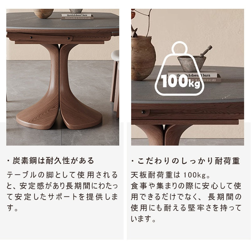 Casaconer | セラミックダイニングテーブル・折りたたみ・丸テーブル・2人・4人・6人・折り畳み・テーブルのみ・ダイニング・幅120・丸・円型・シンプル・4人掛け用・6人掛け用・木製・おしゃれ・食卓・北欧・大理石柄・丸型・テーブル単品・グレー