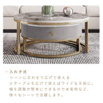 Casaconer | テーブル・ローテーブル・ネストテーブル・センターテーブル・丸・2個セット・セラミックテーブル・入れ子式・幅60cm・幅45cm・グレー・リビングテーブル・コーヒーテーブル・サイドテーブル・座卓・収納付・引出付・大理石調・丸・円形・鏡面