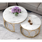 Casaconer | テーブル・ローテーブル・ネストテーブル・センターテーブル・2個セット・セラミックテーブル・入れ子式・幅70cm・幅50cm・ホワイト・リビングテーブル・コーヒーテーブル・サイドテーブル・座卓・収納付・引出付・大理石調・丸・円形・鏡面