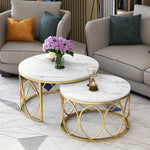 Casaconer | テーブル・ローテーブル・ネストテーブル・センターテーブル・2個セット・セラミックテーブル・入れ子式・幅70cm・幅50cm・ホワイト・リビングテーブル・コーヒーテーブル・サイドテーブル・座卓・収納付・引出付・大理石調・丸・円形・鏡面