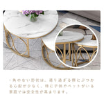 Casaconer | テーブル・ローテーブル・ネストテーブル・センターテーブル・2個セット・セラミックテーブル・入れ子式・幅70cm・幅50cm・ホワイト・リビングテーブル・コーヒーテーブル・サイドテーブル・座卓・収納付・引出付・大理石調・丸・円形・鏡面