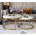 Casaconer | テーブル・ローテーブル・ネストテーブル・センターテーブル・2個セット・セラミックテーブル・入れ子式・幅70cm・幅50cm・ホワイト・リビングテーブル・コーヒーテーブル・サイドテーブル・座卓・収納付・引出付・大理石調・丸・円形・鏡面