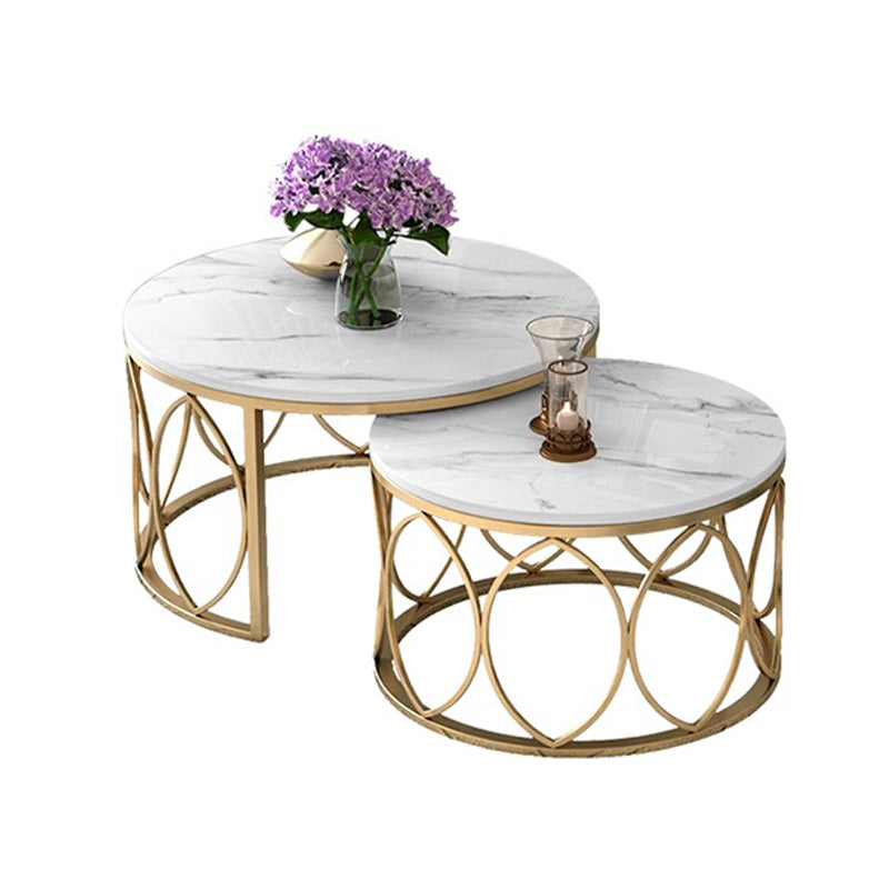 Casaconer | テーブル・ローテーブル・ネストテーブル・センターテーブル・2個セット・セラミックテーブル・入れ子式・幅70cm・幅50cm・ホワイト・リビングテーブル・コーヒーテーブル・サイドテーブル・座卓・収納付・引出付・大理石調・丸・円形・鏡面