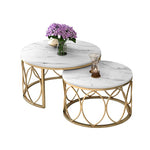 Casaconer | テーブル・ローテーブル・ネストテーブル・センターテーブル・2個セット・セラミックテーブル・入れ子式・幅70cm・幅50cm・ホワイト・リビングテーブル・コーヒーテーブル・サイドテーブル・座卓・収納付・引出付・大理石調・丸・円形・鏡面