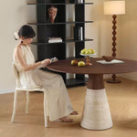 Casaconer | 無垢材ダイニングテーブル・天然石調ベース・丸食卓・高さ75cm・2人/4人/6人掛け・おしゃれ