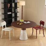 Casaconer | 無垢材ダイニングテーブル・天然石調ベース・丸食卓・高さ75cm・2人/4人/6人掛け・おしゃれ