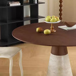 Casaconer | 無垢材ダイニングテーブル・天然石調ベース・丸食卓・高さ75cm・2人/4人/6人掛け・おしゃれ