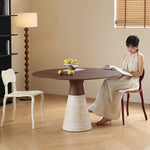 Casaconer | 無垢材ダイニングテーブル・天然石調ベース・丸食卓・高さ75cm・2人/4人/6人掛け・おしゃれ