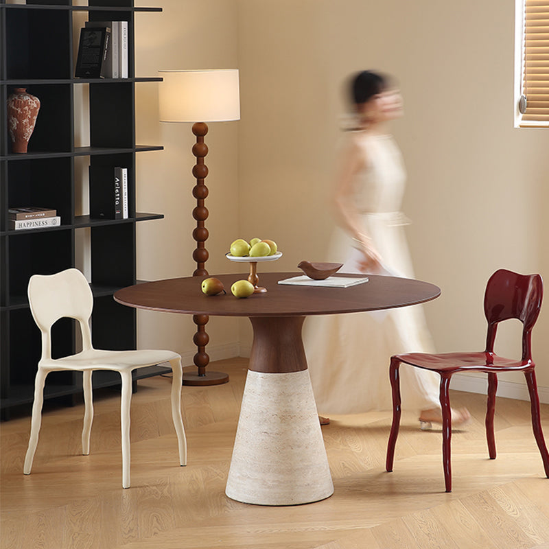 Casaconer | 無垢材ダイニングテーブル・天然石調ベース・丸食卓・高さ75cm・2人/4人/6人掛け・おしゃれ