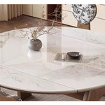 Casaconer | ダイニングテーブル・セラミック天板・天然木・伸長式・丸型変形・幅80cm/120cm・4人掛け/6人掛け・ウォルナットカラー・高級感・北欧風・おしゃれ・食卓テーブル