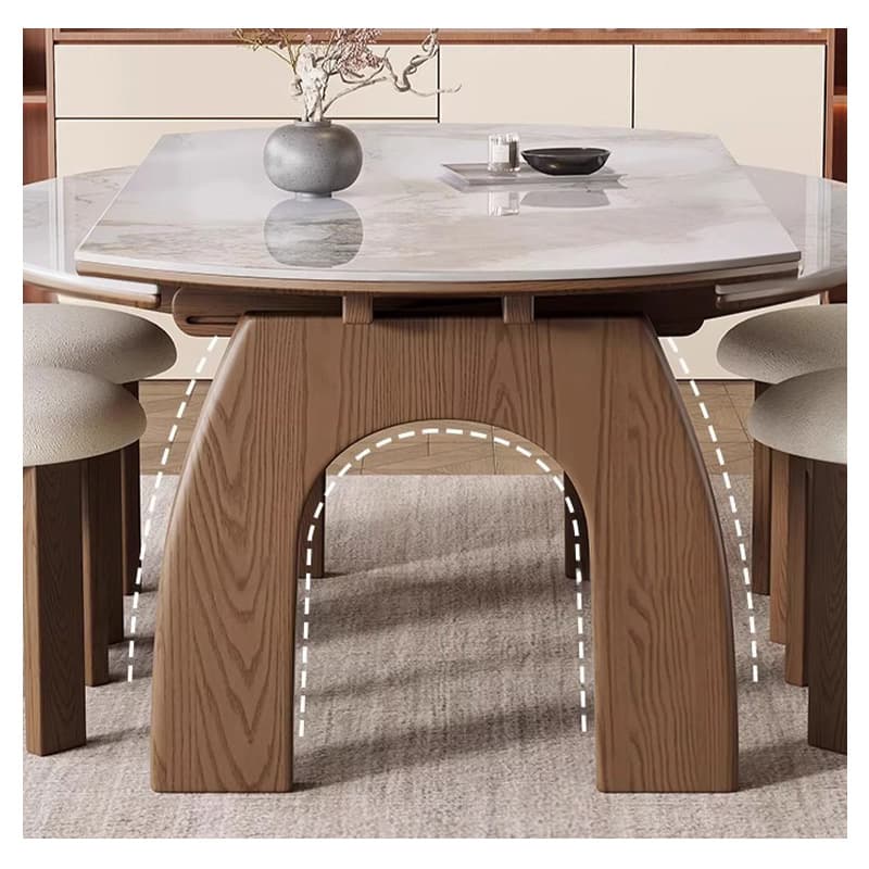 Casaconer | ダイニングテーブル・セラミック天板・天然木・伸長式・丸型変形・幅80cm/120cm・4人掛け/6人掛け・ウォルナットカラー・高級感・北欧風・おしゃれ・食卓テーブル