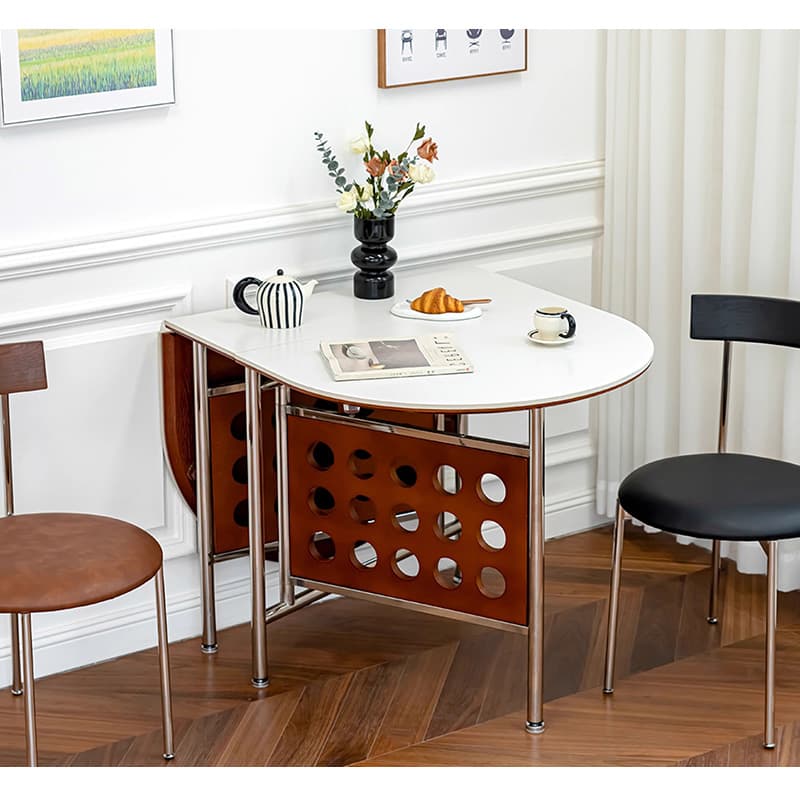 Casaconer | ダイニングテーブル・丸型・セラミック天板・幅30cm/150cm・2人掛け/4人掛け/6人掛け・伸長式・折りたたみ式・艶消し・スチール脚・モダン・北欧風・ブラック/ホワイト・おしゃれ・食卓