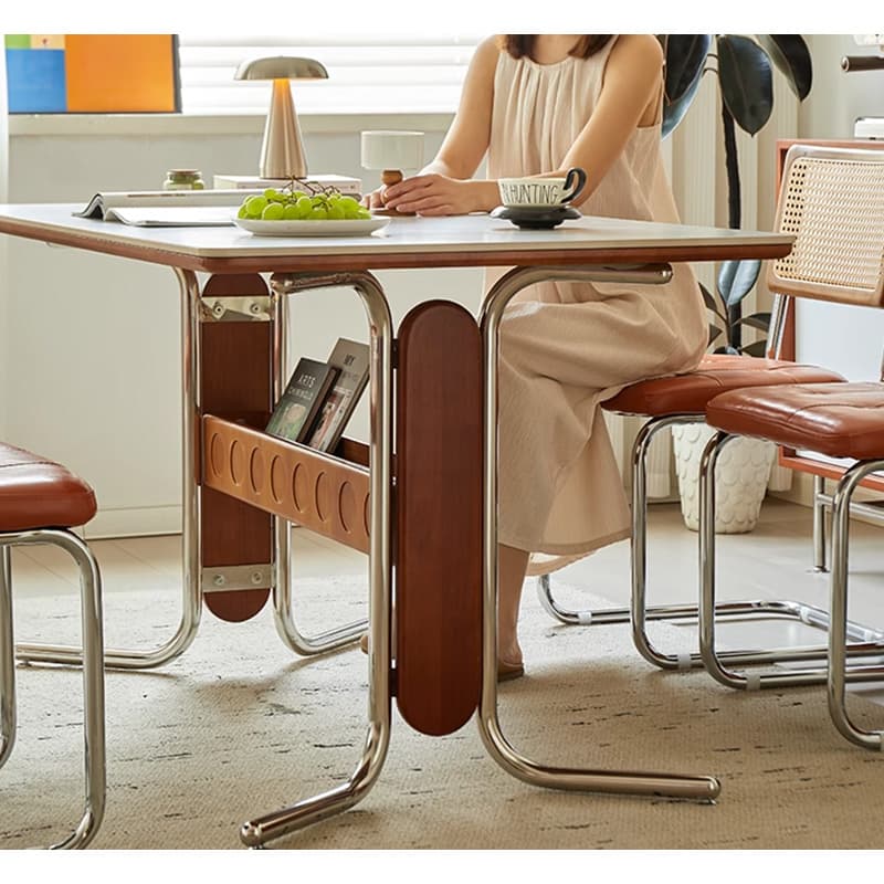 Casaconer | ダイニングテーブル・長方形・セラミック天板・幅120cm・4人掛け・収納棚付き・スチール脚・モダンデザイン・ブラック/ホワイト・コンパクト・おしゃれ・食卓テーブル・セラミックテーブル・単品