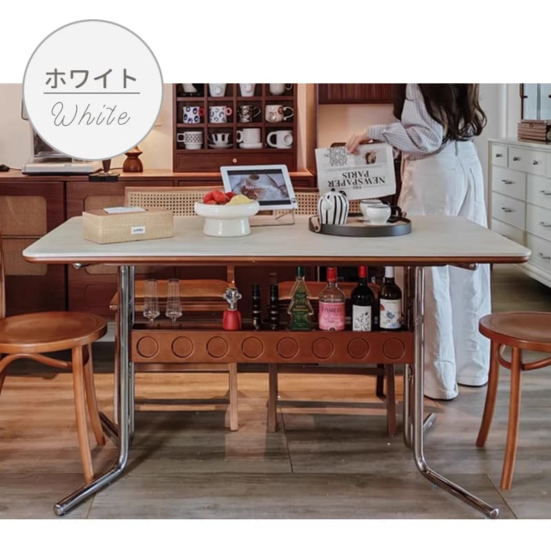 Casaconer | ダイニングテーブル・長方形・セラミック天板・幅120cm・4人掛け・収納棚付き・スチール脚・モダンデザイン・ブラック/ホワイト・コンパクト・おしゃれ・食卓テーブル・セラミックテーブル・単品