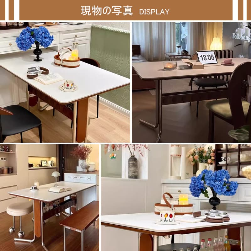 Casaconer | ダイニングテーブル・長方形・セラミック天板・幅120cm・4人掛け・収納棚付き・スチール脚・モダンデザイン・ブラック/ホワイト・コンパクト・おしゃれ・食卓テーブル・セラミックテーブル・単品