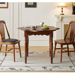 Casaconer | ダイニングテーブル・丸型・天然木製・直径100cm・高さ73cm・2人掛け/4人掛け・アンティーク調・波型天板・クラシックデザイン・ブラック/胡桃色