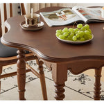 Casaconer | ダイニングテーブル・丸型・天然木製・直径100cm・高さ73cm・2人掛け/4人掛け・アンティーク調・波型天板・クラシックデザイン・ブラック/胡桃色