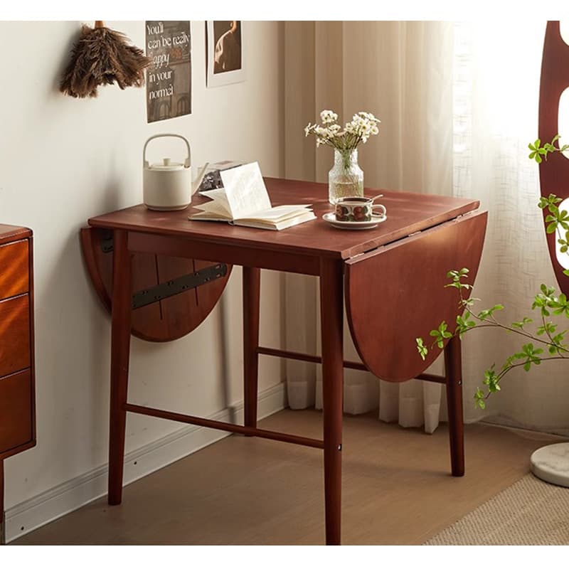 Casaconer | ダイニングテーブル・折りたたみ・丸型・長方形・幅75cm/150cm・2人掛け/4人掛け・伸長式・天然木製・半円折畳み・ウォルナットカラー・北欧風・食卓テーブル・木目・ウォルナットカラー・胡桃色