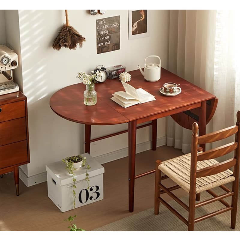 Casaconer | ダイニングテーブル・折りたたみ・丸型・長方形・幅75cm/150cm・2人掛け/4人掛け・伸長式・天然木製・半円折畳み・ウォルナットカラー・北欧風・食卓テーブル・木目・ウォルナットカラー・胡桃色