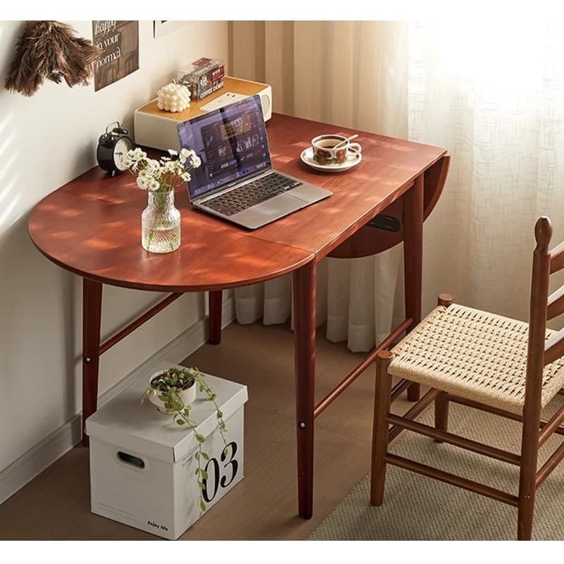 Casaconer | ダイニングテーブル・折りたたみ・丸型・長方形・幅75cm/150cm・2人掛け/4人掛け・伸長式・天然木製・半円折畳み・ウォルナットカラー・北欧風・食卓テーブル・木目・ウォルナットカラー・胡桃色