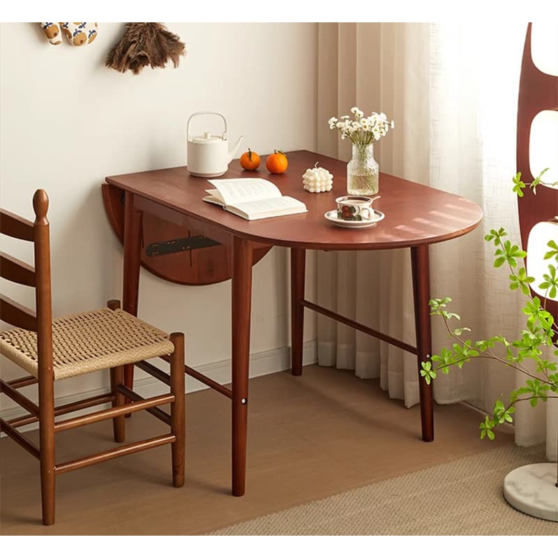 Casaconer | ダイニングテーブル・折りたたみ・丸型・長方形・幅75cm/150cm・2人掛け/4人掛け・伸長式・天然木製・半円折畳み・ウォルナットカラー・北欧風・食卓テーブル・木目・ウォルナットカラー・胡桃色