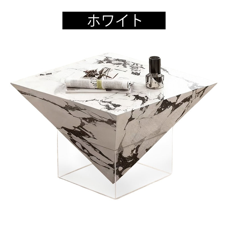 センターテーブル 幅50cm イタリアンモダン セラミック風 大理石調デザイン アクリル台座 造形美ローテーブル インテリア ブラック/ホワイト おしゃれ 高級感