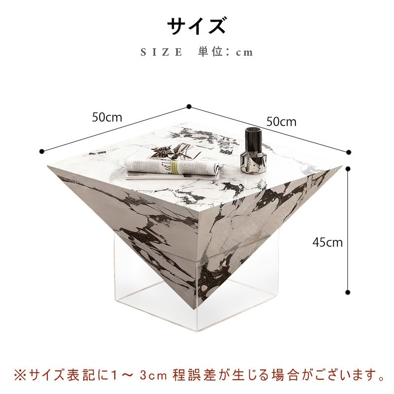 センターテーブル 幅50cm イタリアンモダン セラミック風 大理石調デザイン アクリル台座 造形美ローテーブル インテリア ブラック/ホワイト おしゃれ 高級感