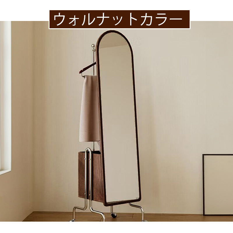 スタンドミラー 全身 ラック 要組立品 鏡付き 木製 全身鏡 収納棚 姿見 収納 鏡 付き ドレッサー メイク コスメ 玄関 リビング収納 ミラー ミラーラック 姿見ドレッサー キャスター付き おしゃれ