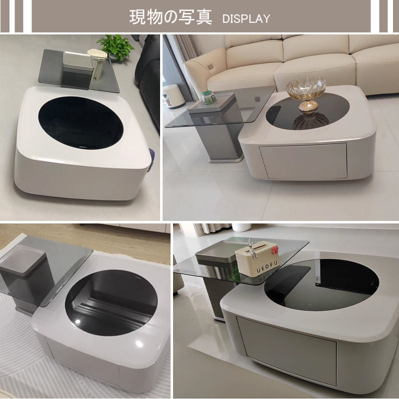 Casaconer | センターテーブル・ガラス・おしゃれ・モダン・北欧・韓国風・リビングテーブル・収納・リビング・幅79