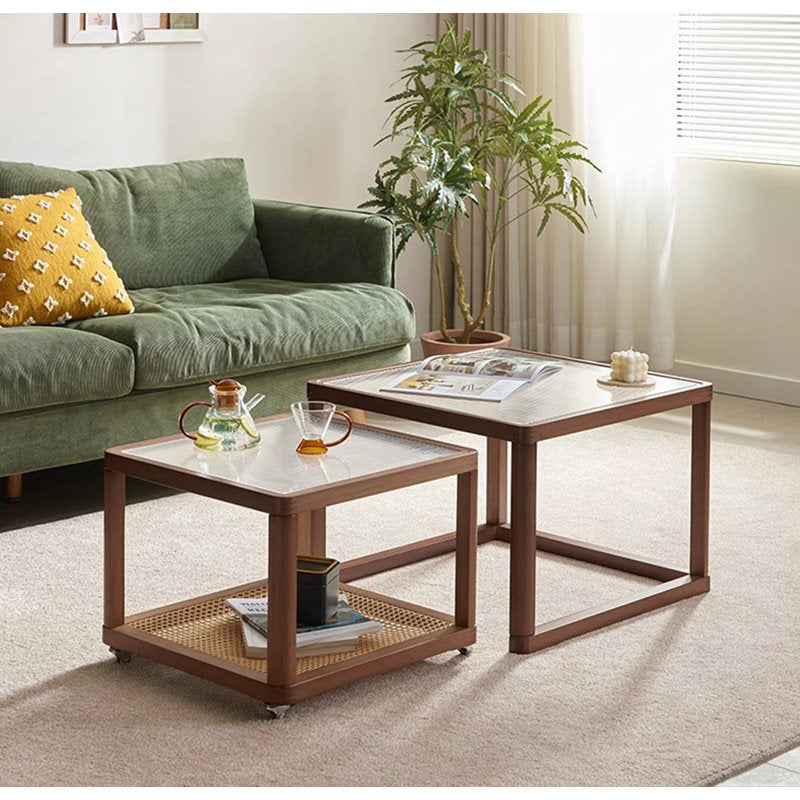 Casaconer | センターテーブル・ガラス・ラタン調・おしゃれ・北欧・モダン・ナチュラル・収納・リビングテーブル・リビング・幅60