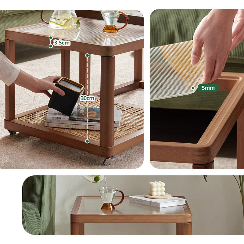 Casaconer | センターテーブル・ガラス・ラタン調・おしゃれ・北欧・モダン・ナチュラル・収納・リビングテーブル・リビング・幅60