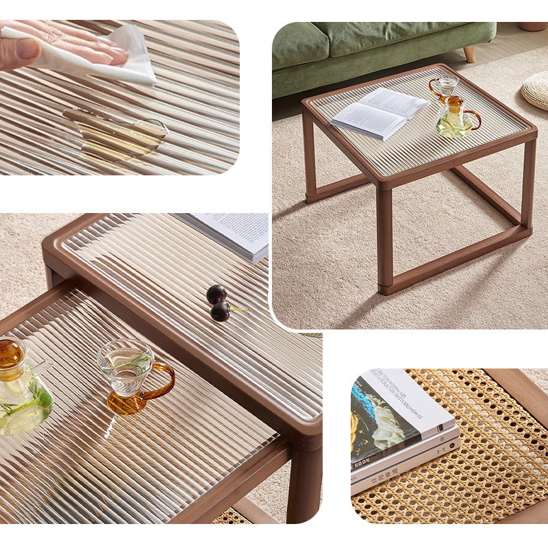 Casaconer | センターテーブル・ガラス・ラタン調・おしゃれ・北欧・モダン・ナチュラル・収納・リビングテーブル・リビング・幅60