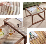 Casaconer | センターテーブル・ガラス・ラタン調・おしゃれ・北欧・モダン・ナチュラル・収納・リビングテーブル・リビング・幅60