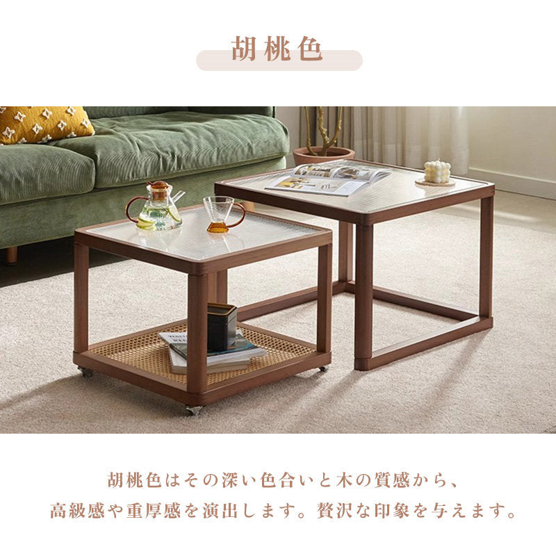 Casaconer | センターテーブル・ガラス・ラタン調・おしゃれ・北欧・モダン・ナチュラル・収納・リビングテーブル・リビング・幅60