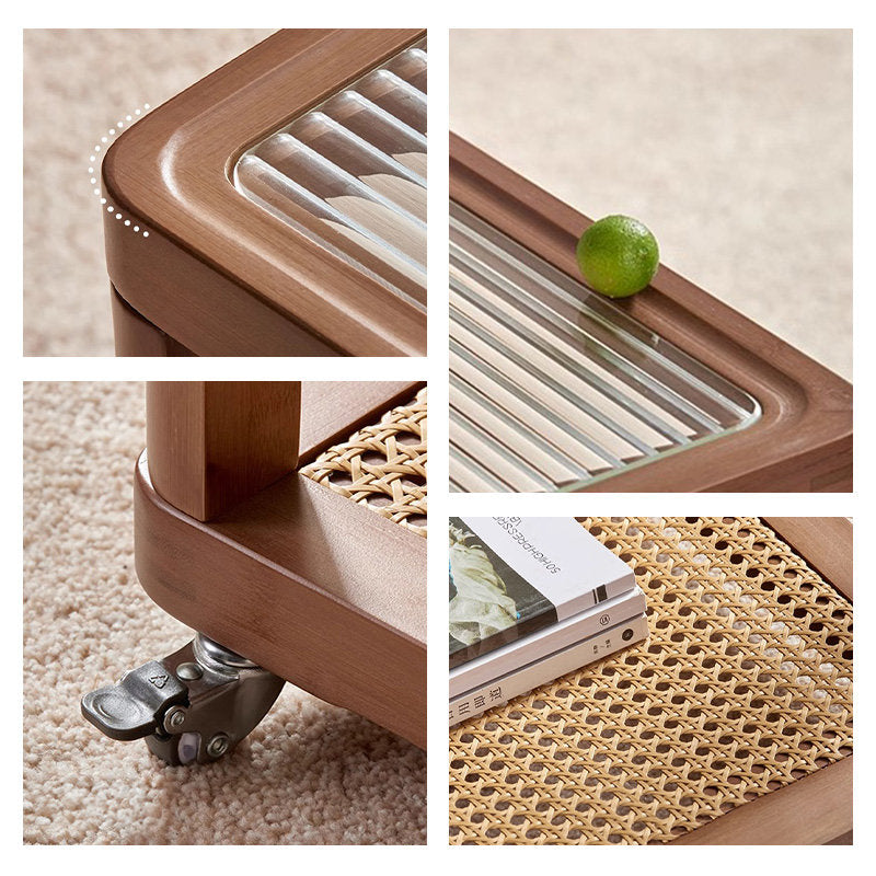 Casaconer | センターテーブル・ガラス・ラタン調・おしゃれ・北欧・モダン・ナチュラル・収納・リビングテーブル・リビング・幅60