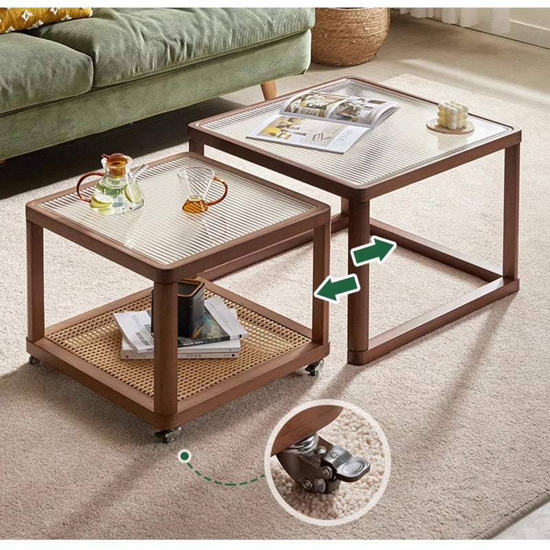 Casaconer | センターテーブル・ガラス・ラタン調・おしゃれ・北欧・モダン・ナチュラル・収納・リビングテーブル・リビング・幅60