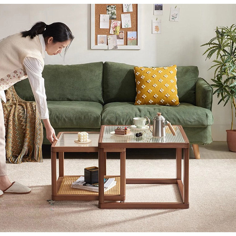 Casaconer | センターテーブル・ガラス・ラタン調・おしゃれ・北欧・モダン・ナチュラル・収納・リビングテーブル・リビング・幅60