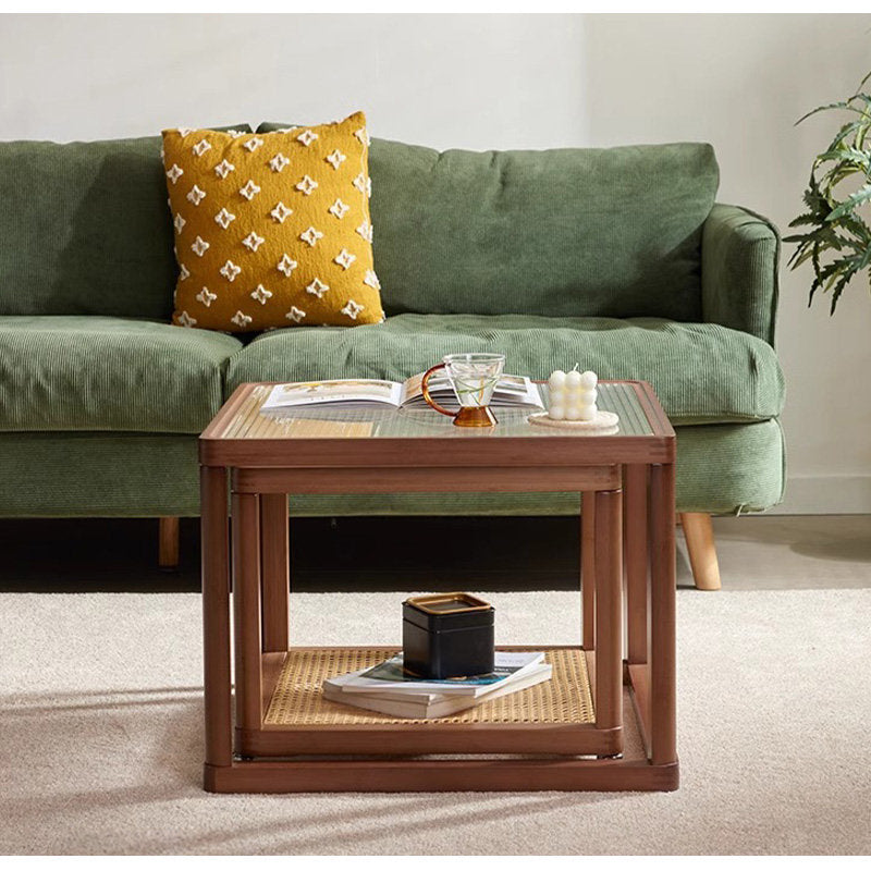 Casaconer | センターテーブル・ガラス・ラタン調・おしゃれ・北欧・モダン・ナチュラル・収納・リビングテーブル・リビング・幅60